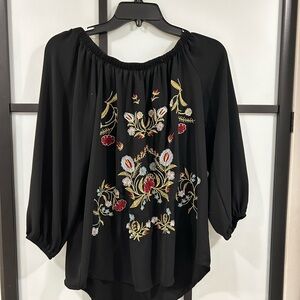 Amazon Essentials Black Blouse with Multicolor Embroidery